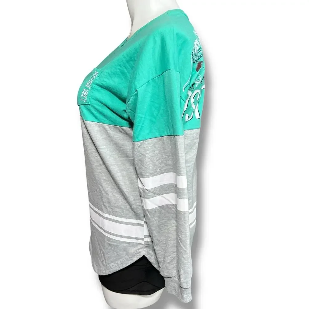 Rue 21 Womens Positive Vibes Sporty Sweatshirt Pullover Long Sleeve Gray Teal La